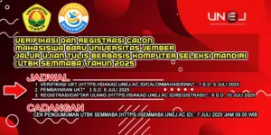 VERIFIKASI DAN REGISTRASI/DAFTAR ULANG CALON MAHASISWA BARU UNIVERSITAS JEMBER JALUR UJIAN TULIS BERBASIS KOMPUTER SELEKSI MANDIRI (UTBK SEMMABA) TAHUN 2025