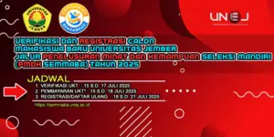 VERIFIKASI DAN REGISTRASI/DAFTAR ULANG CALON MAHASISWA BARU UNIVERSITAS JEMBER  JALUR PENELUSURAN MINAT DAN KEMAMPUAN SELEKSI MANDIRI MAHASISWA BARU (PMDK SEMMABA) TAHUN 2025